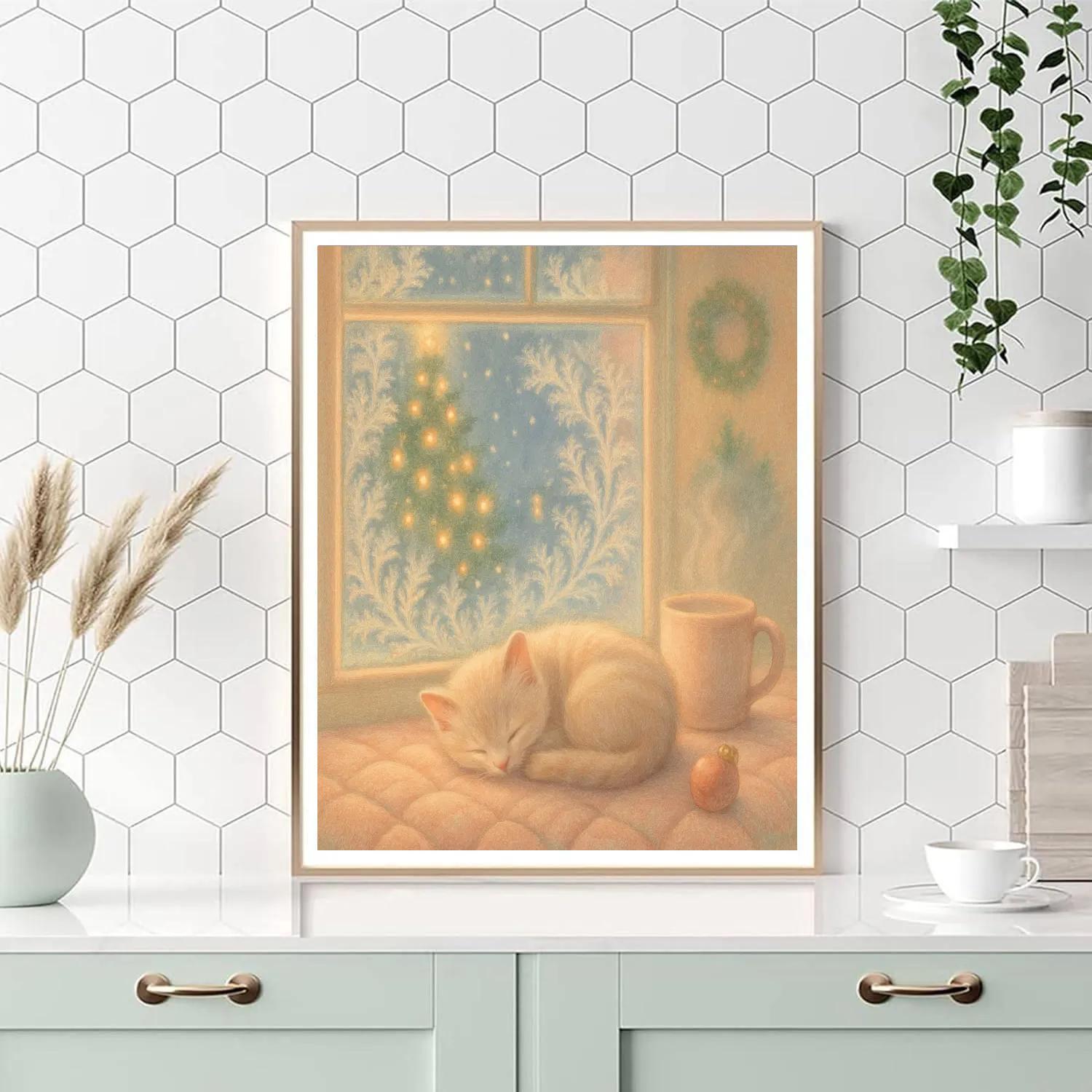 Frost Flower Window And The Sleeping Kitten Number painting