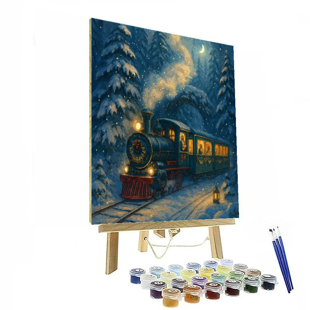 The Winter Tea Train Through Pine Tunnels Numbered painting kits