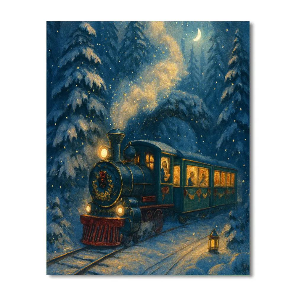 The Winter Tea Train Through Pine Tunnels Numbered painting kits
