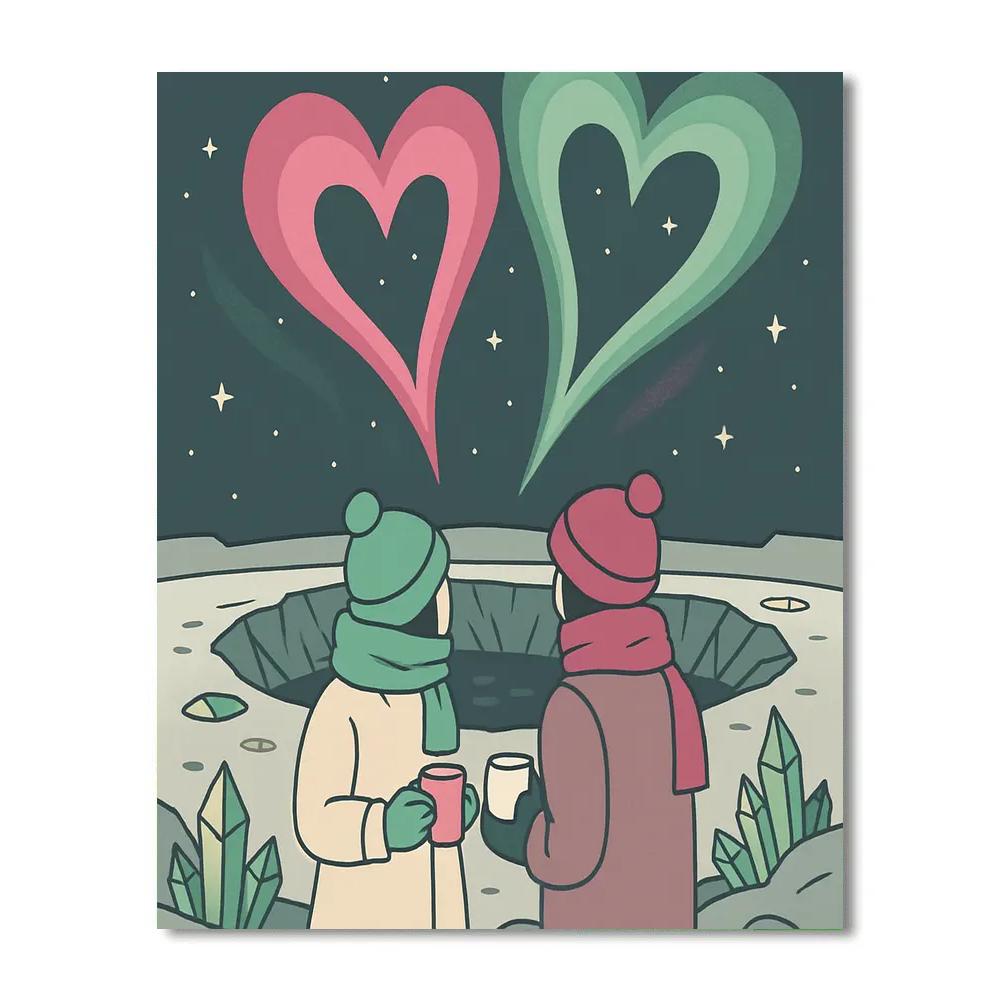 Valentines Day Aurora Over Crystal Crater paint by numbers