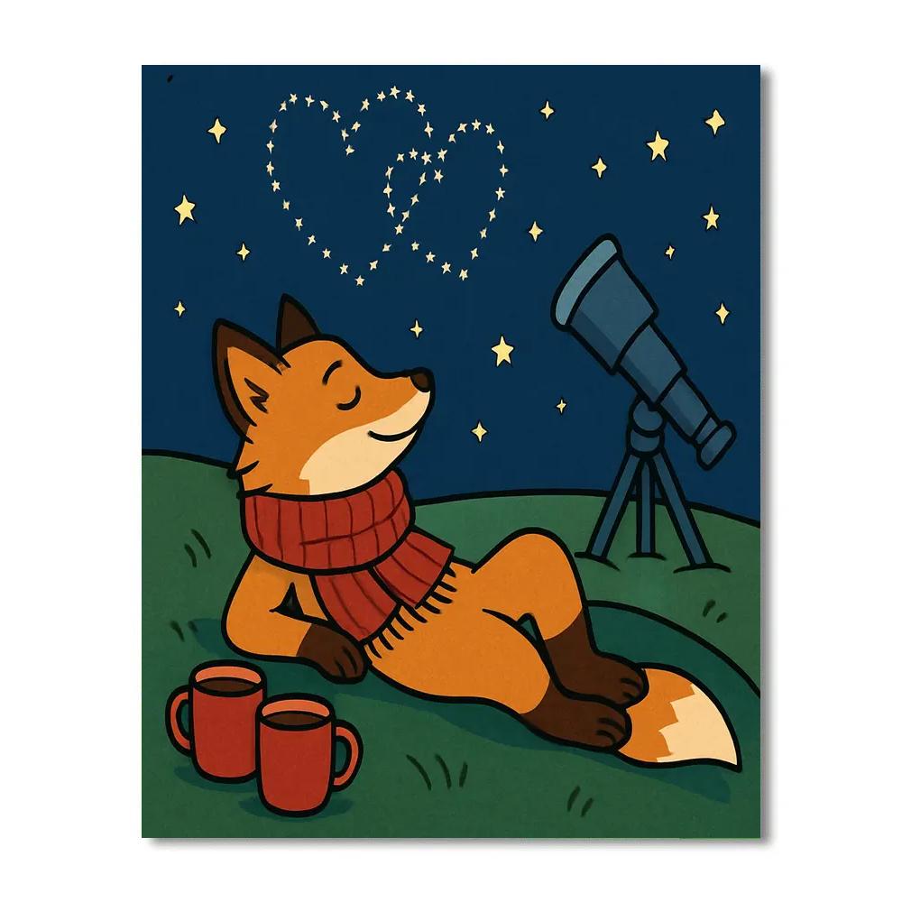 Stargazing Fox On Valentines Day Hill Paint by numbers art