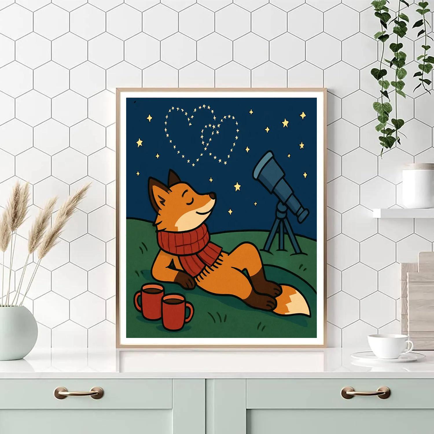 Stargazing Fox On Valentines Day Hill Paint by numbers art