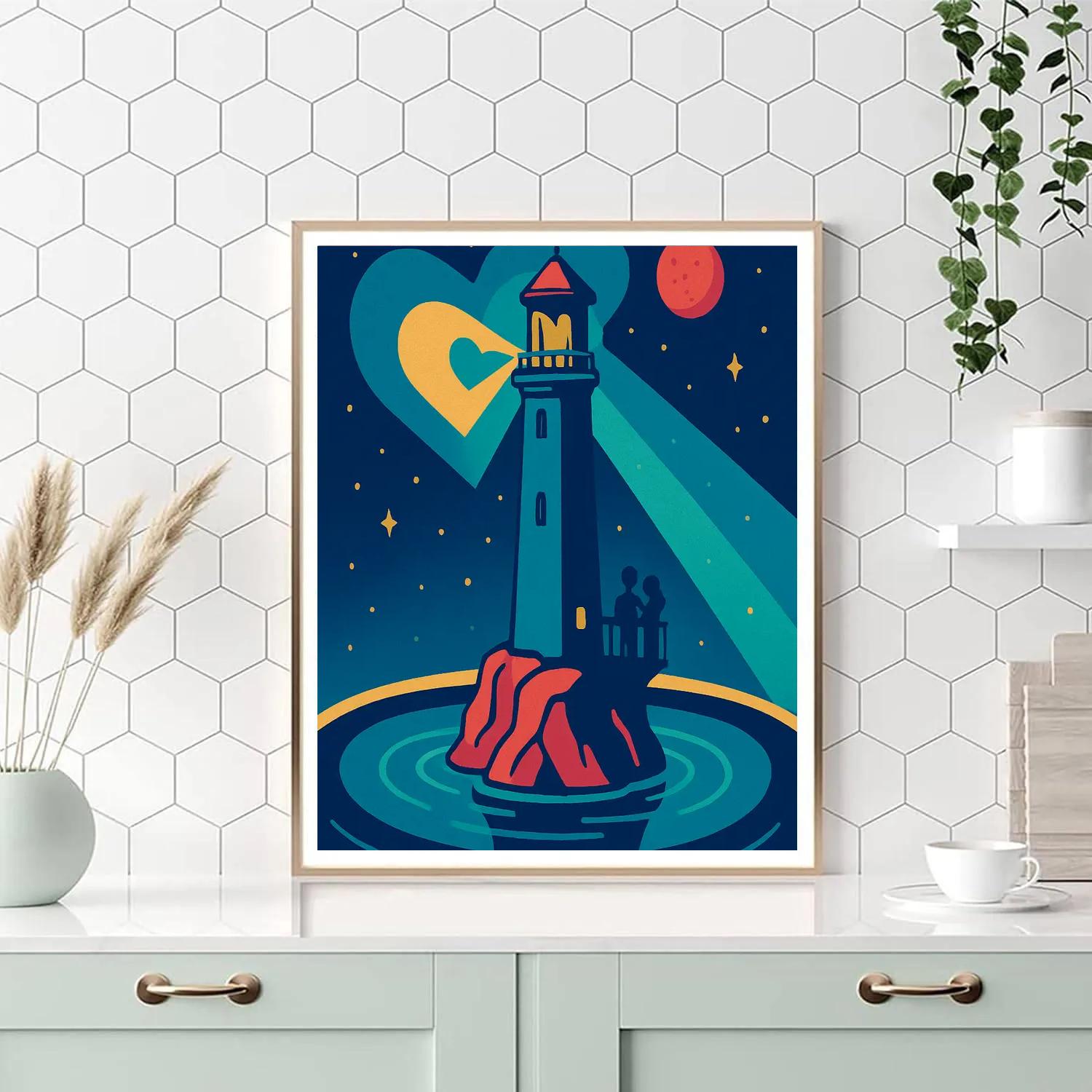 Valentines Day Signal Lighthouse On Saturn Sea DIY paint by numbers
