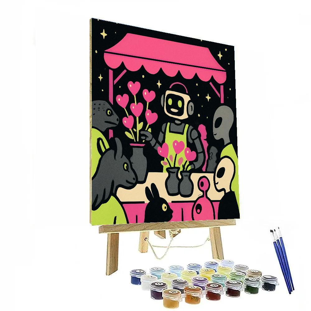 Robot Florist Of The Valentines Day Market paint by color