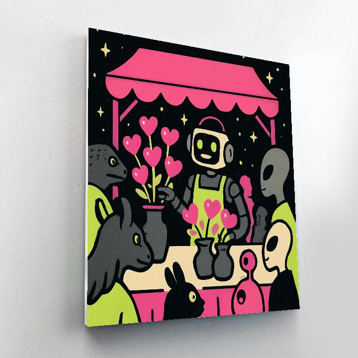 Robot Florist Of The Valentines Day Market paint by color