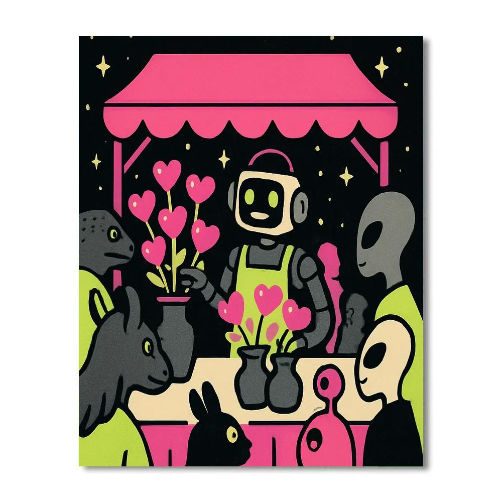 Robot Florist Of The Valentines Day Market paint by color