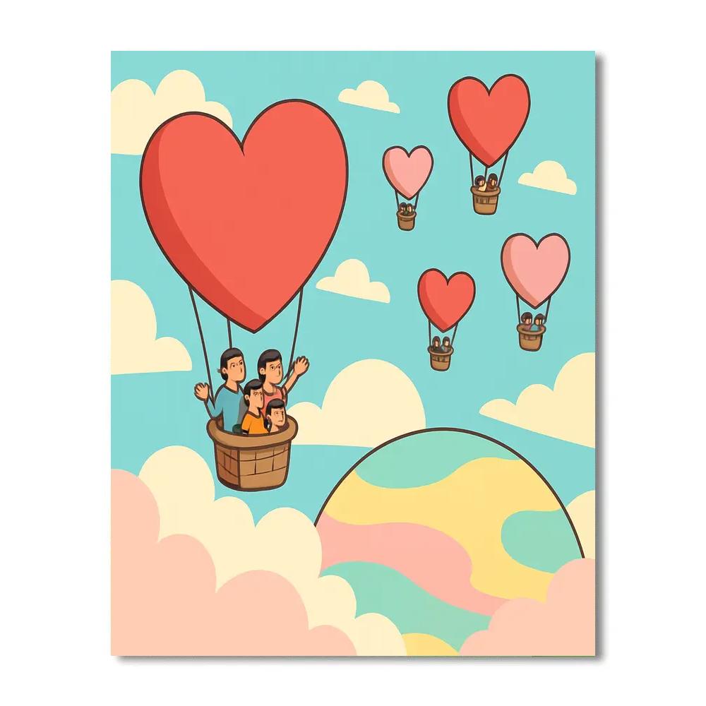 Cosmic Hot Air Hearts Valentines Day Voyage paint by color