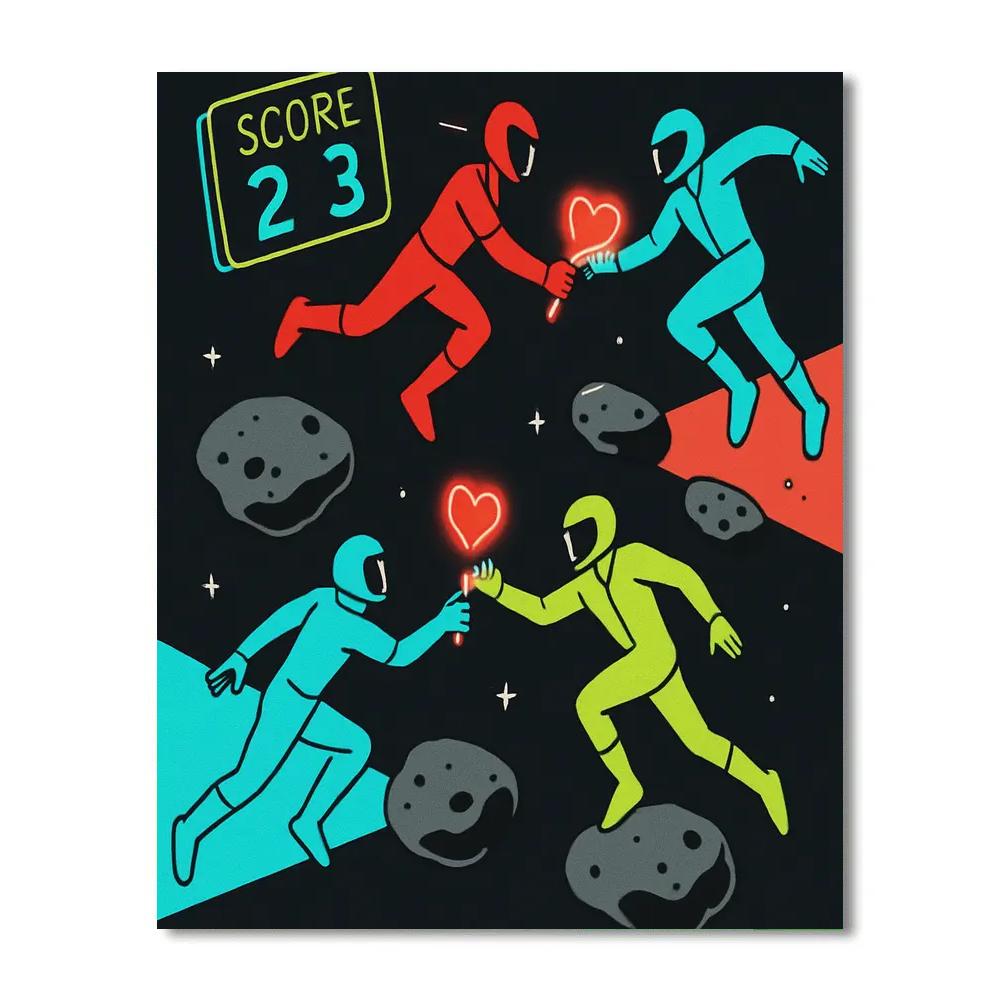 Asteroid Belt Valentines Day Relay Race paint by color