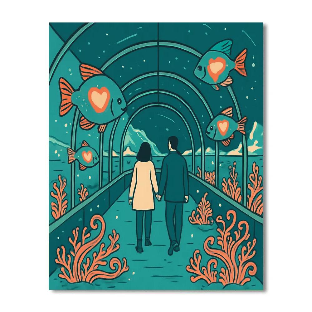 Undersea Moon Dome Valentines Day Aquarium Walk painting number kit