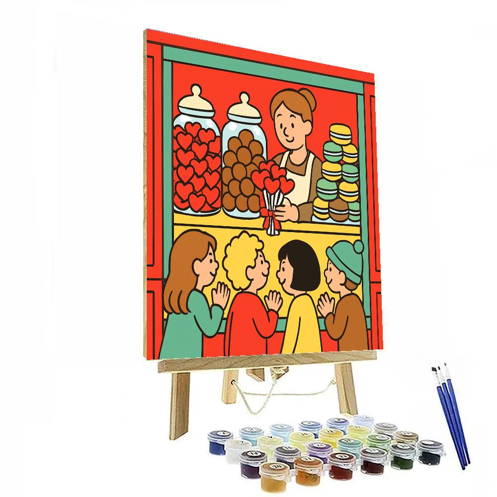 Candy Shop Window On Valentines Day Street Number painting