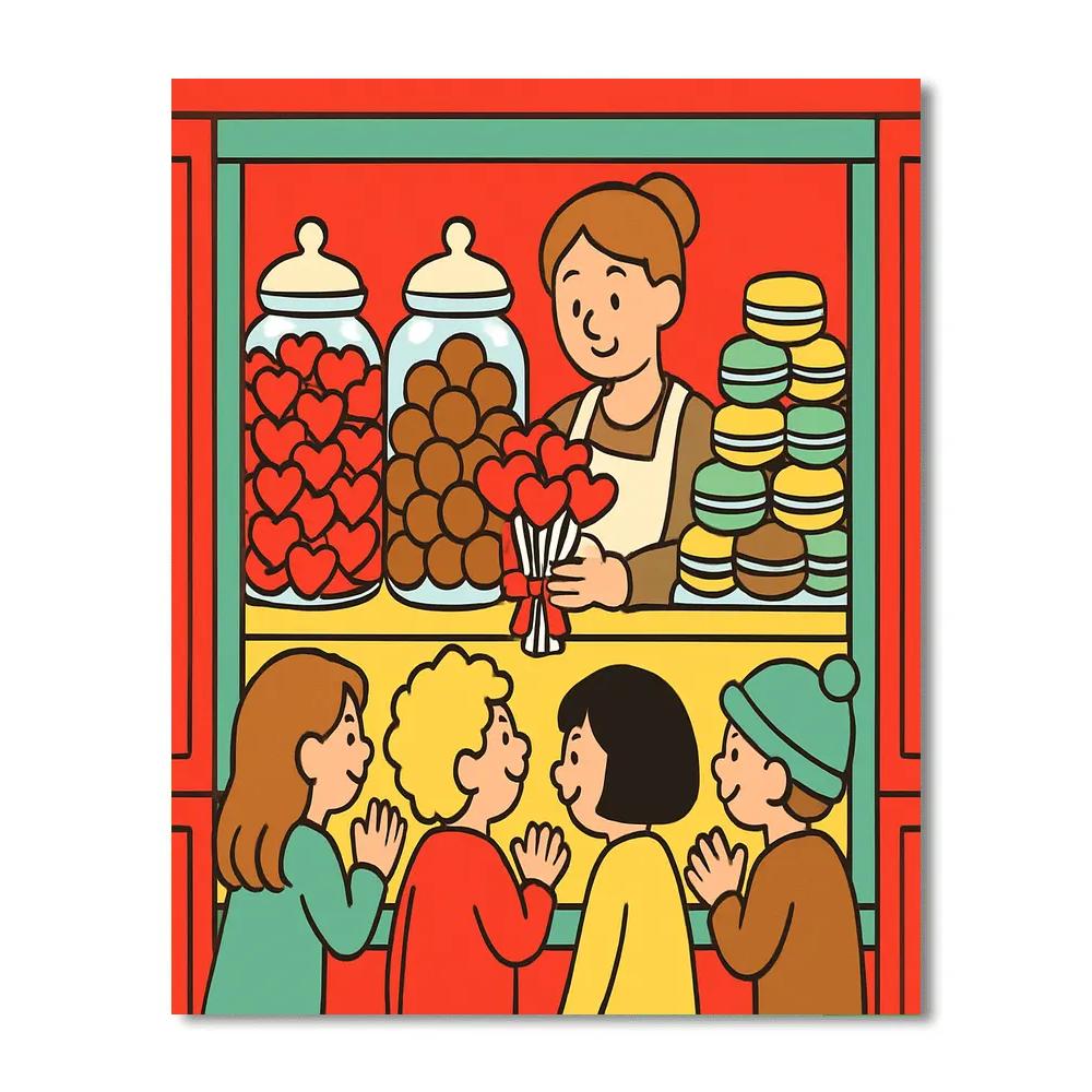 Candy Shop Window On Valentines Day Street Number painting
