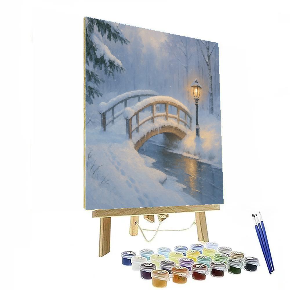 Lantern Glow On The Frozen Footbridge Painting by numbers kit
