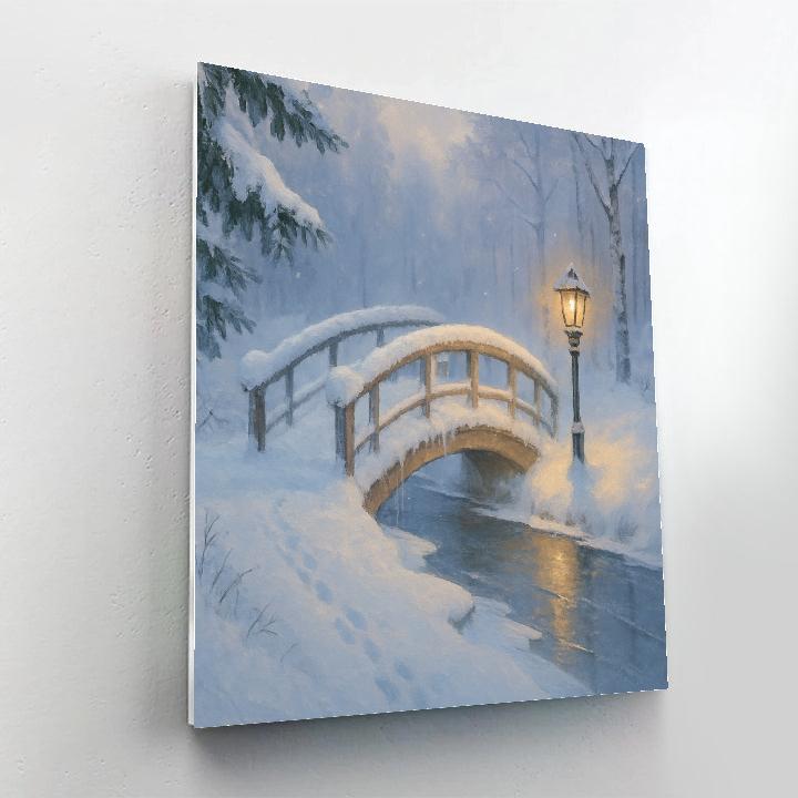 Lantern Glow On The Frozen Footbridge Painting by numbers kit