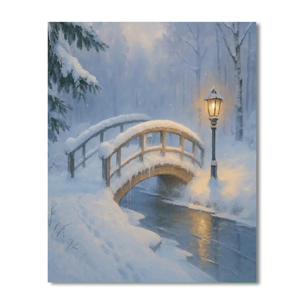 Lantern Glow On The Frozen Footbridge Painting by numbers kit