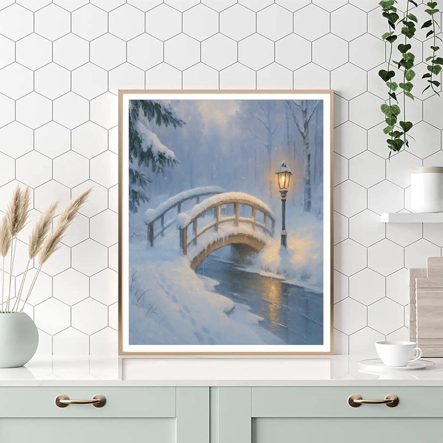 Lantern Glow On The Frozen Footbridge Painting by numbers kit