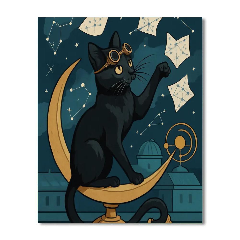 Clockwork Observatory Cat Number painting