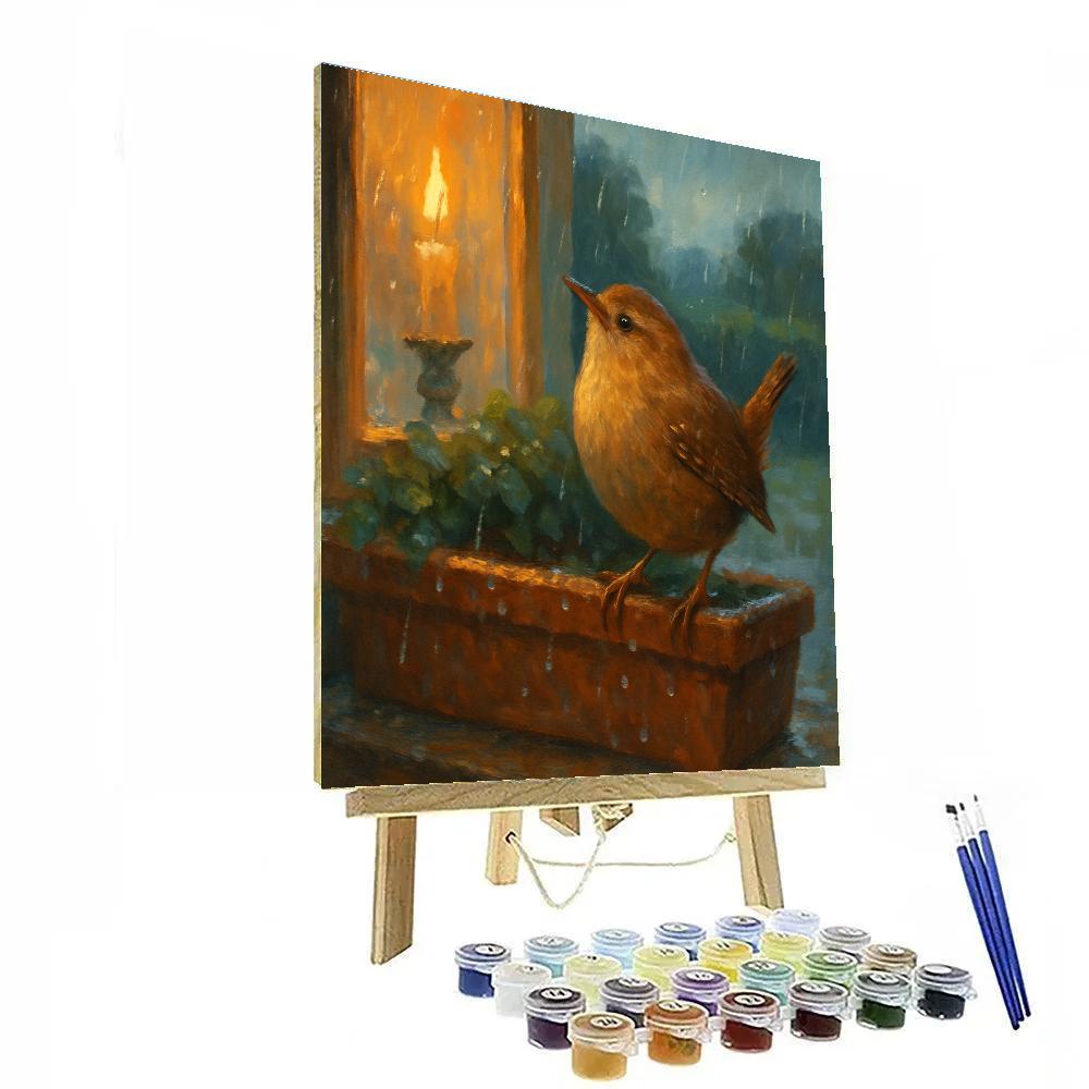 Candlelit Windowsill And The Rain Softened Wren paint by number