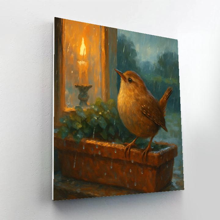 Candlelit Windowsill And The Rain Softened Wren paint by number