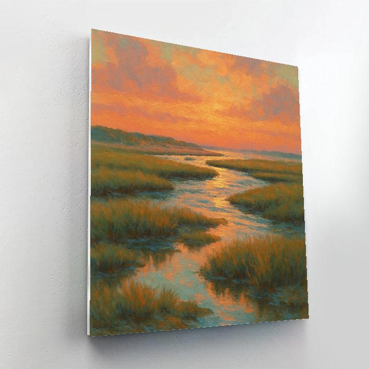 Coral Dusk Over The Salt Marsh Inlet Paint by numbers art
