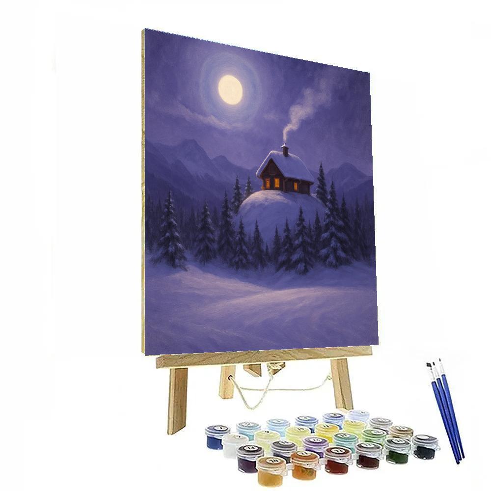 Moonlit Chalet Above The Silent Pine Bowl DIY paint by numbers