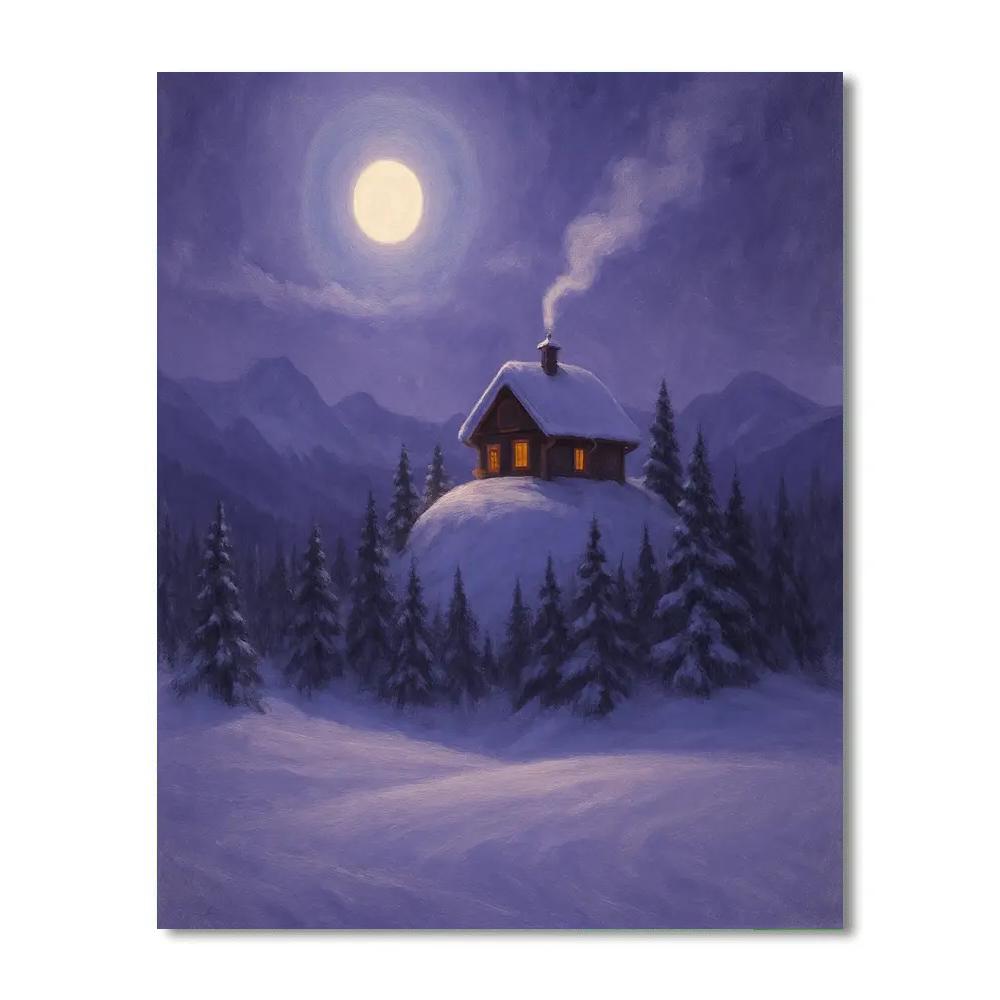 Moonlit Chalet Above The Silent Pine Bowl DIY paint by numbers