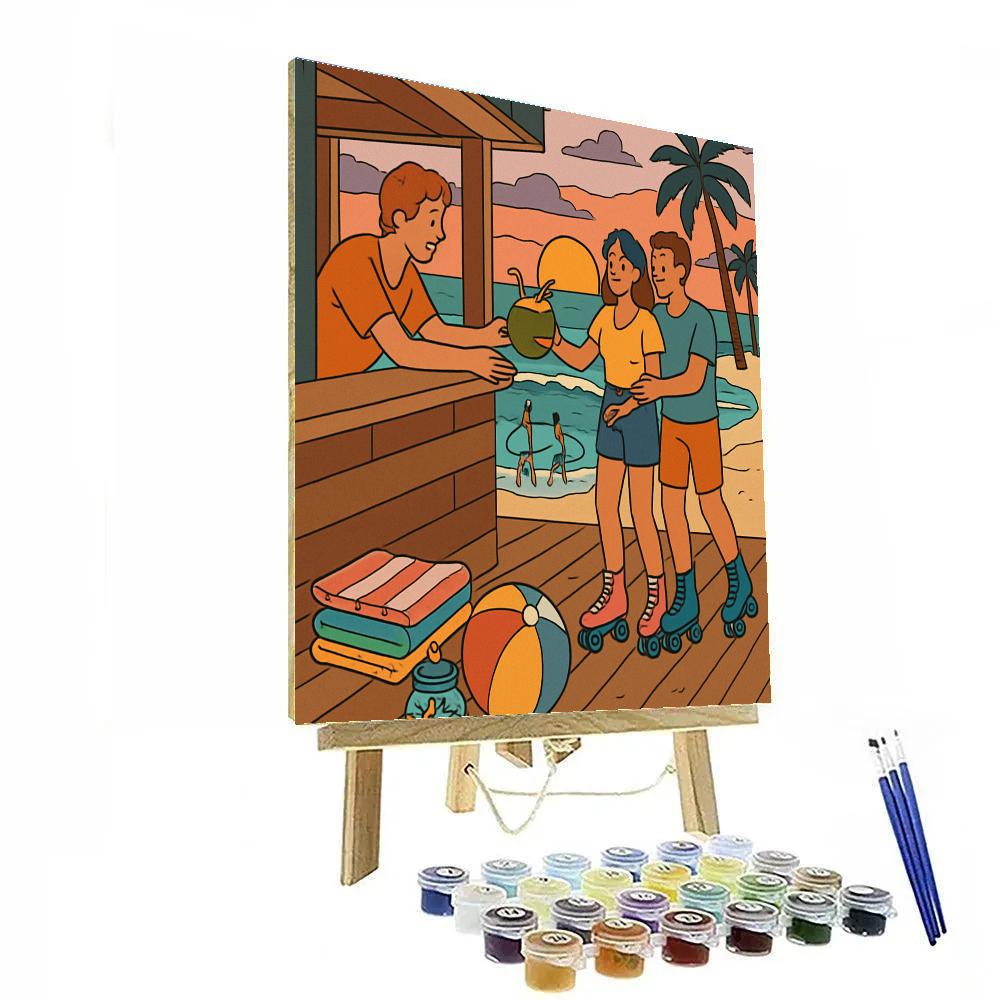 Boardwalk Market With Beach Sunsets Numbered painting kits