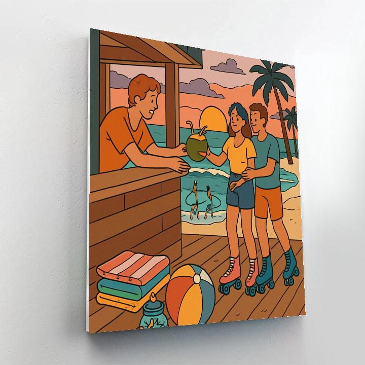Boardwalk Market With Beach Sunsets Numbered painting kits