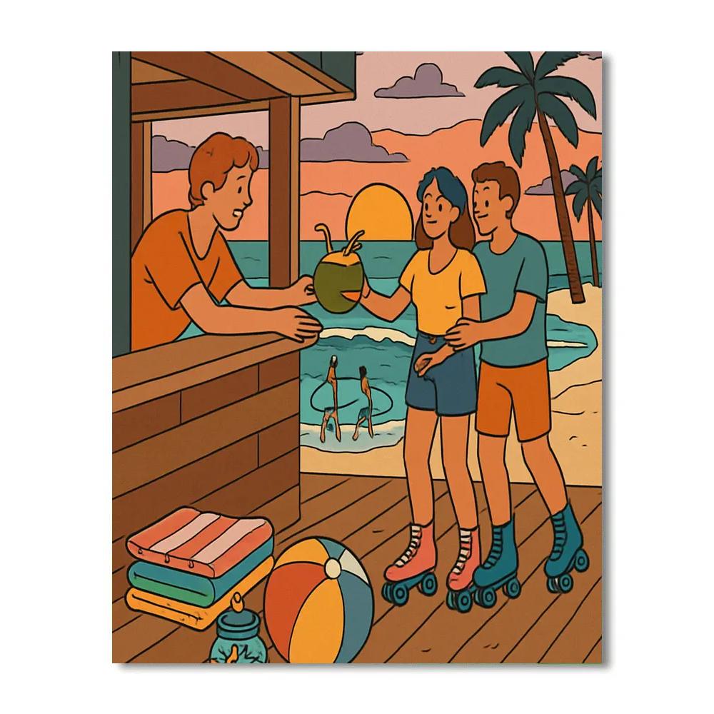 Boardwalk Market With Beach Sunsets Numbered painting kits