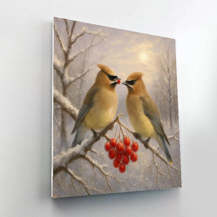 Two Waxwings In A Frosted Berry Orchard painting number kit