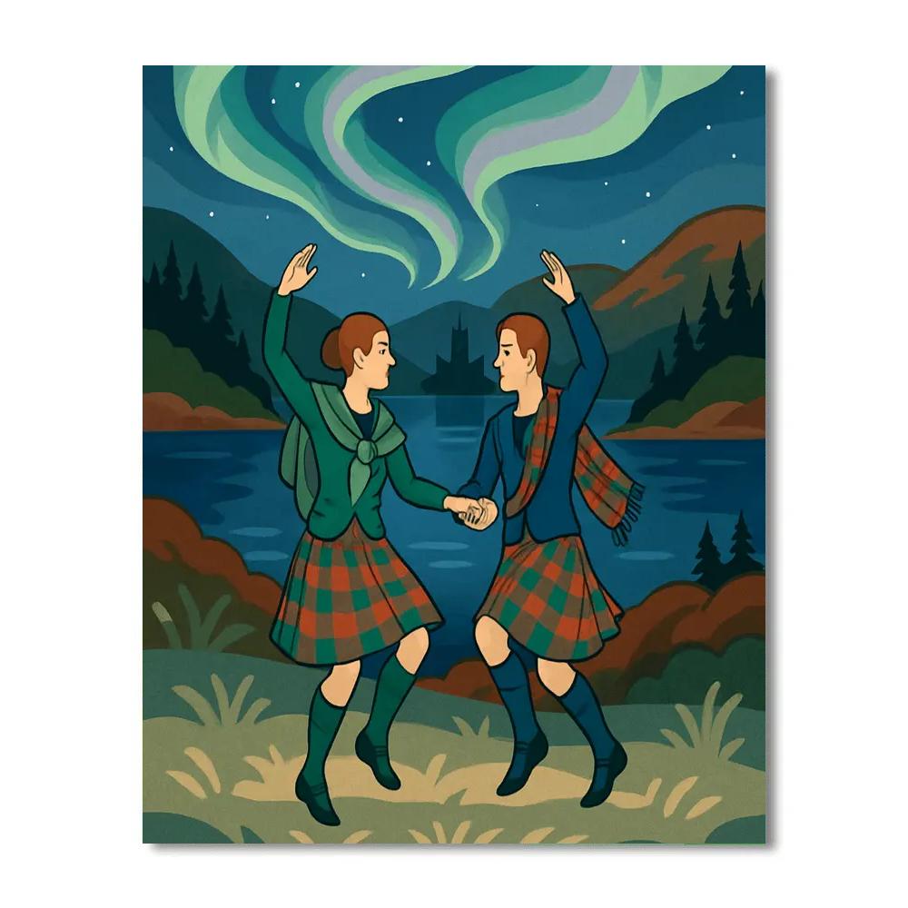 Ceilidh Under The Auroras In Scotland Painting by numbers kit