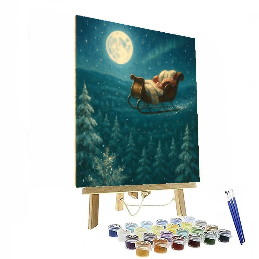 Moonlit Sleigh Over The Pine Sea painting number kit