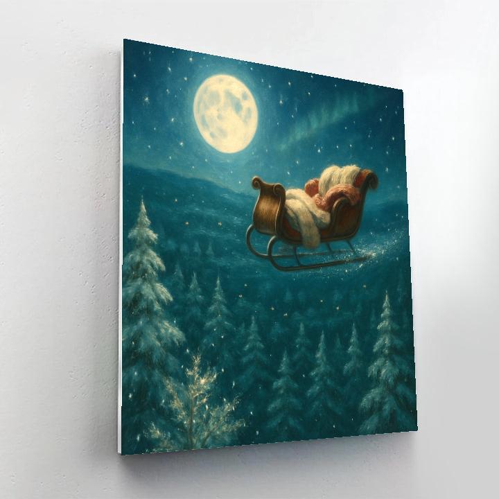 Moonlit Sleigh Over The Pine Sea painting number kit