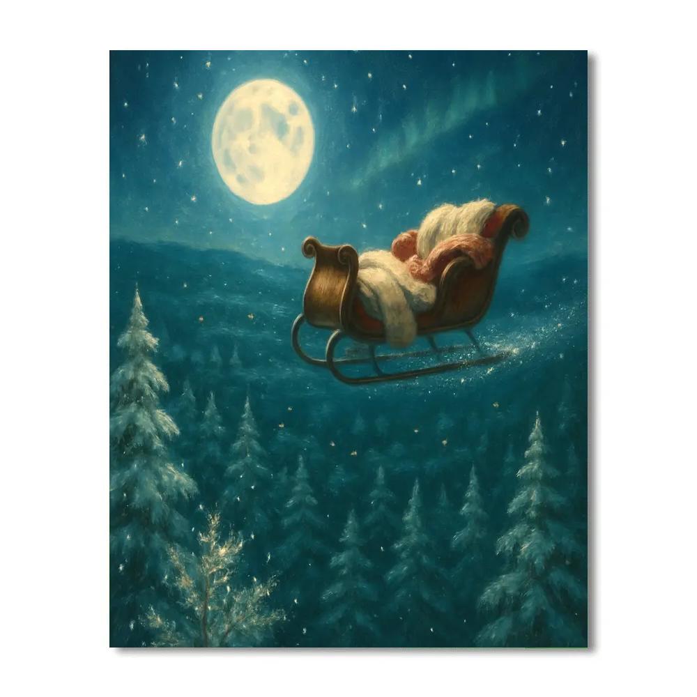 Moonlit Sleigh Over The Pine Sea painting number kit