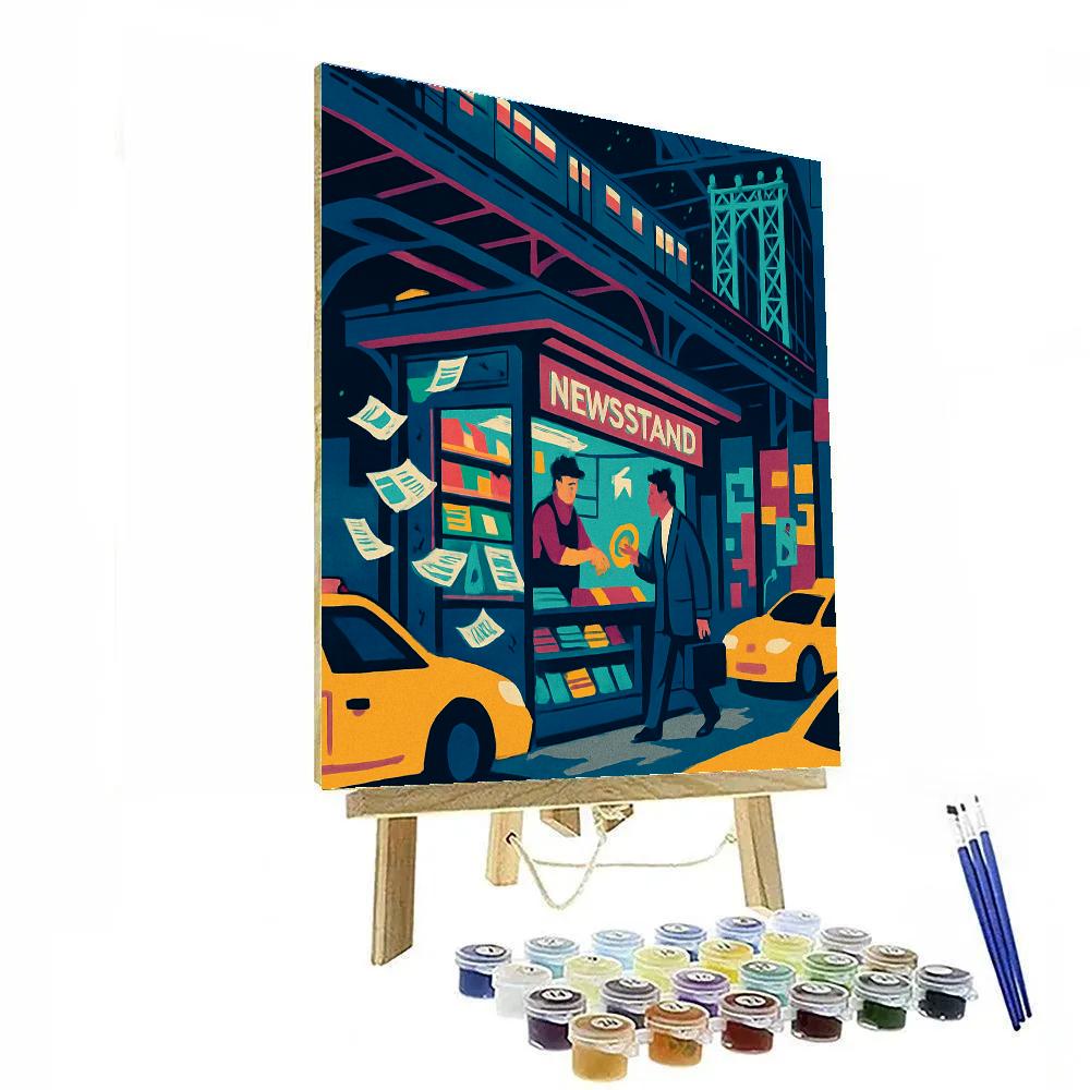 Midnight Newsstand In New York Glow Number painting