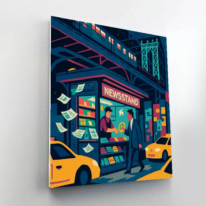 Midnight Newsstand In New York Glow Number painting