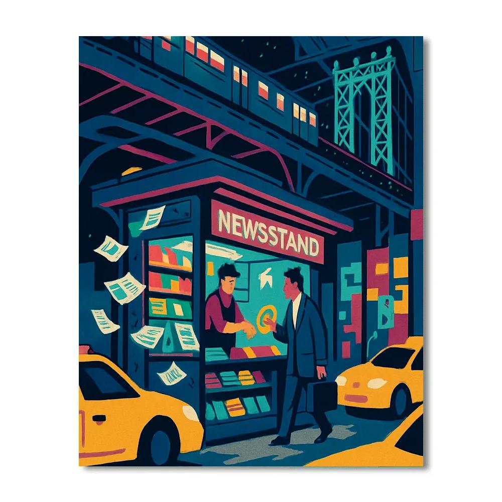 Midnight Newsstand In New York Glow Number painting