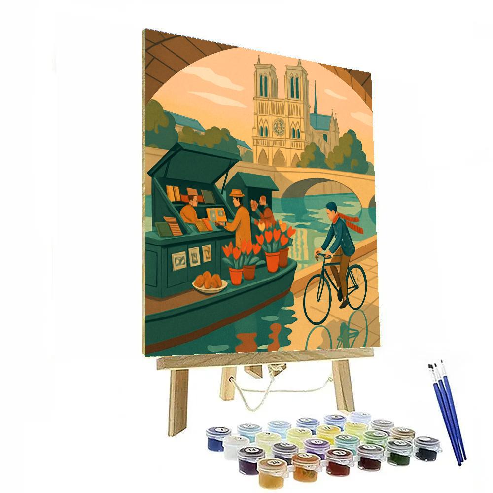 Seine River Market With Paris Lantern Glow Number painting