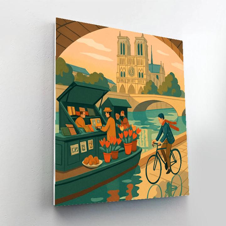 Seine River Market With Paris Lantern Glow Number painting