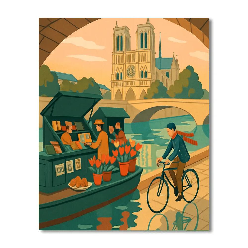 Seine River Market With Paris Lantern Glow Number painting