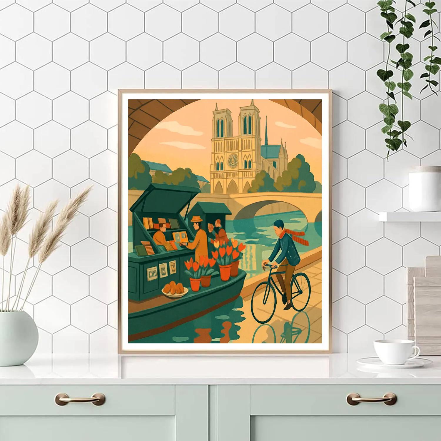 Seine River Market With Paris Lantern Glow Number painting