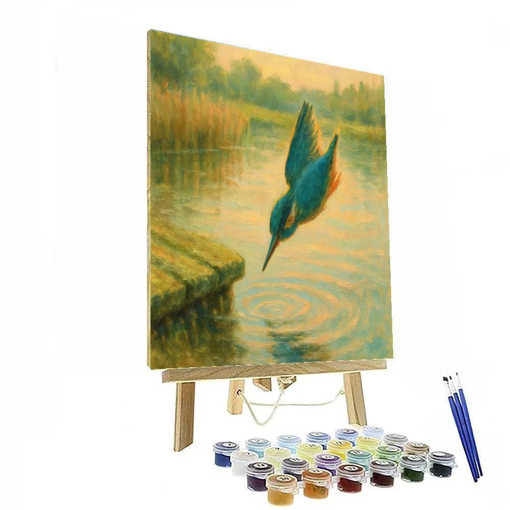 Kingfisher Flash Over A Quiet Millpond Painting by numbers kit