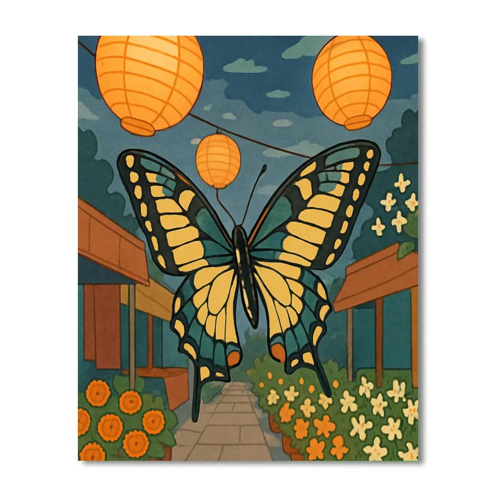 Lanternlit Bazaar Butterfly Drift Numbered painting kits
