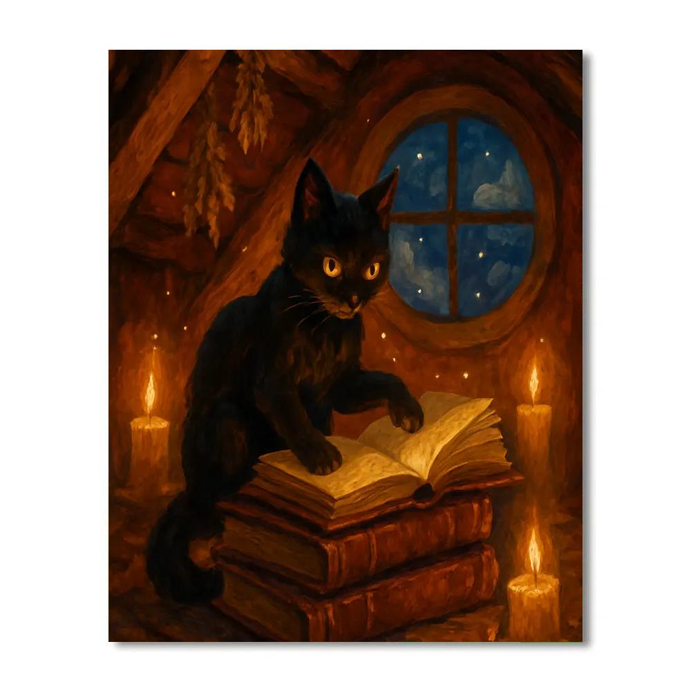 Black Cat Librarian Of The Candle Stack paint by numbers