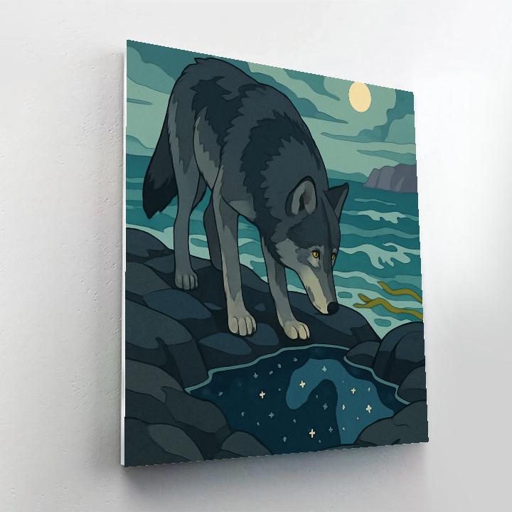 Wolf In The Tidepool Mirror Number painting