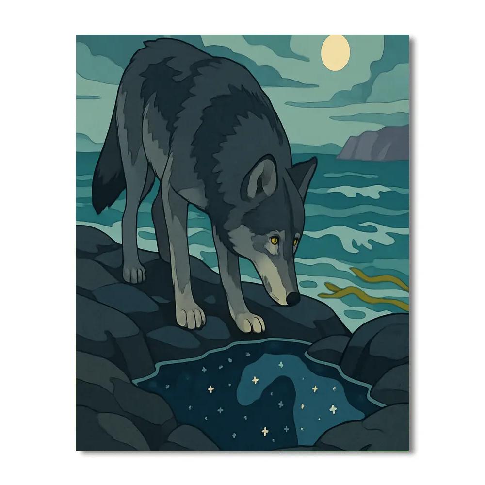 Wolf In The Tidepool Mirror Number painting