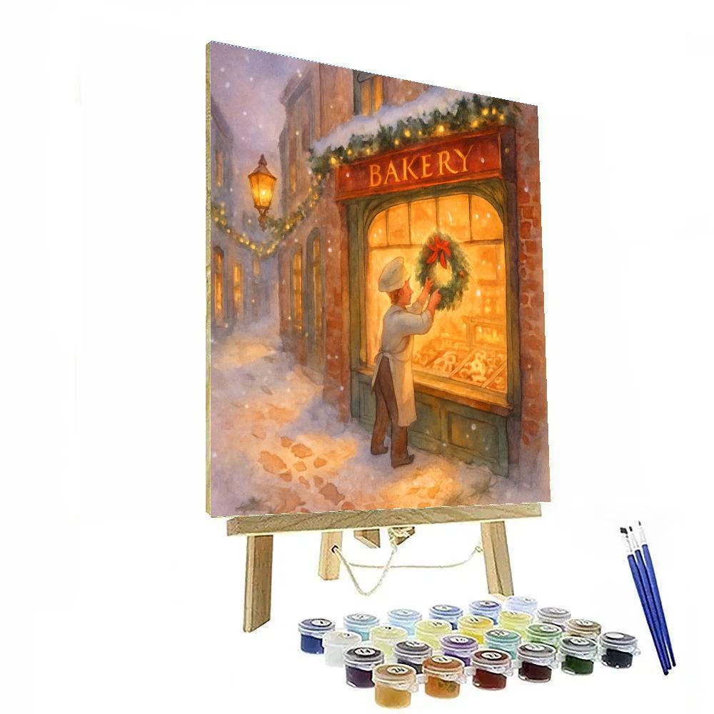 Candlelit Bakery Window Snowglobe Street paint by color