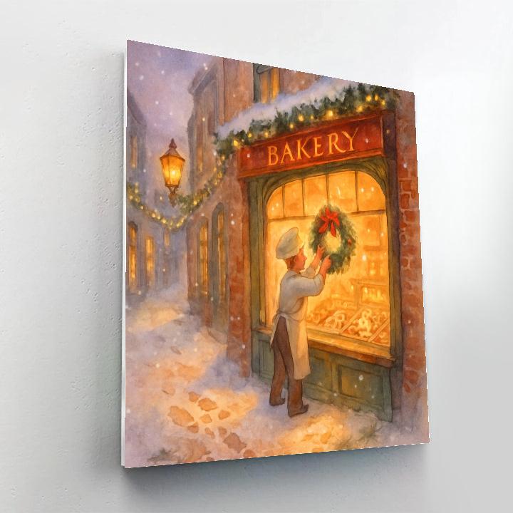 Candlelit Bakery Window Snowglobe Street paint by color