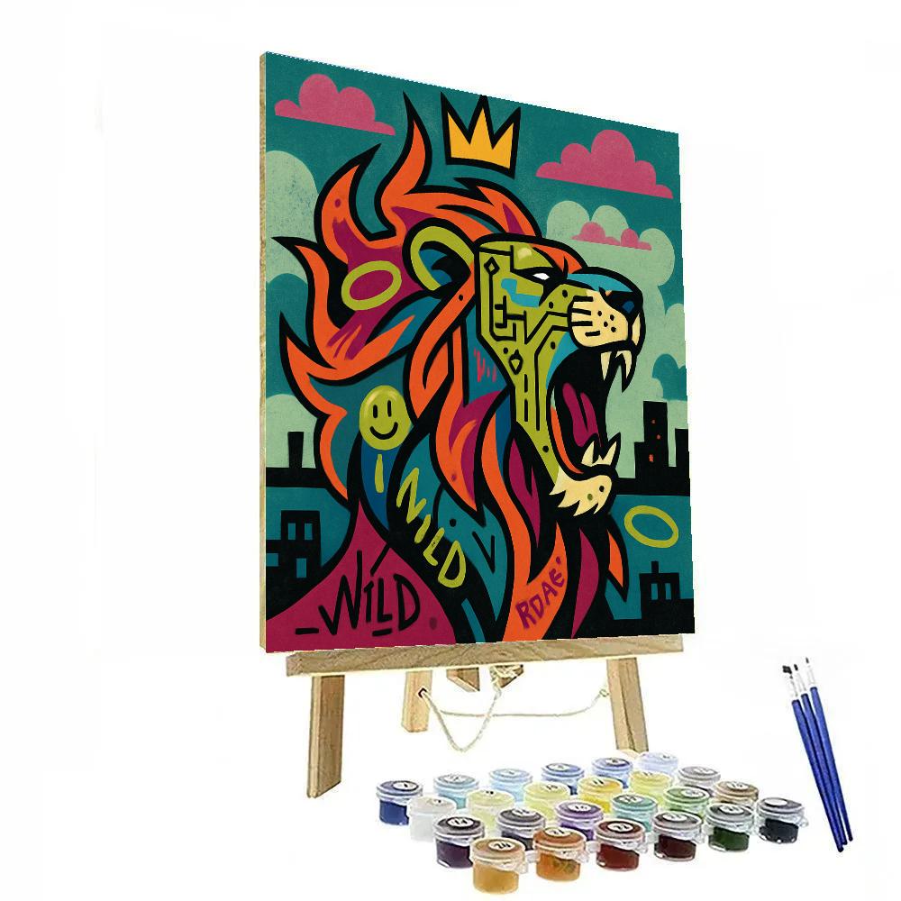 Basquiat-Crowned Circuit Lion paint by number