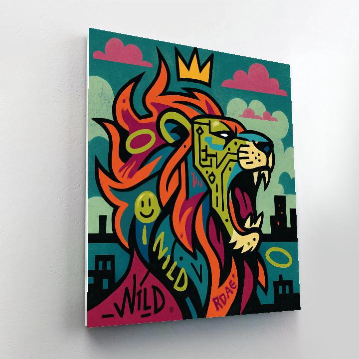 Basquiat-Crowned Circuit Lion paint by number