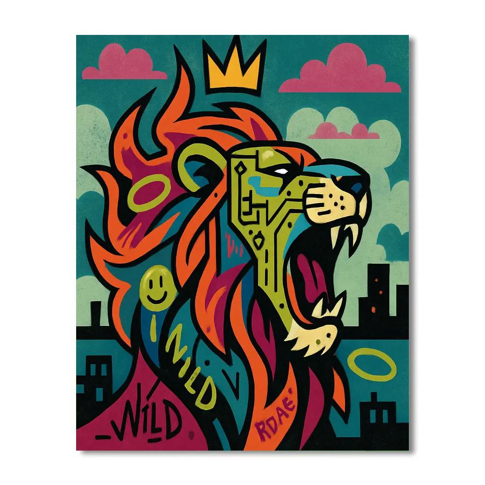 Basquiat-Crowned Circuit Lion paint by number